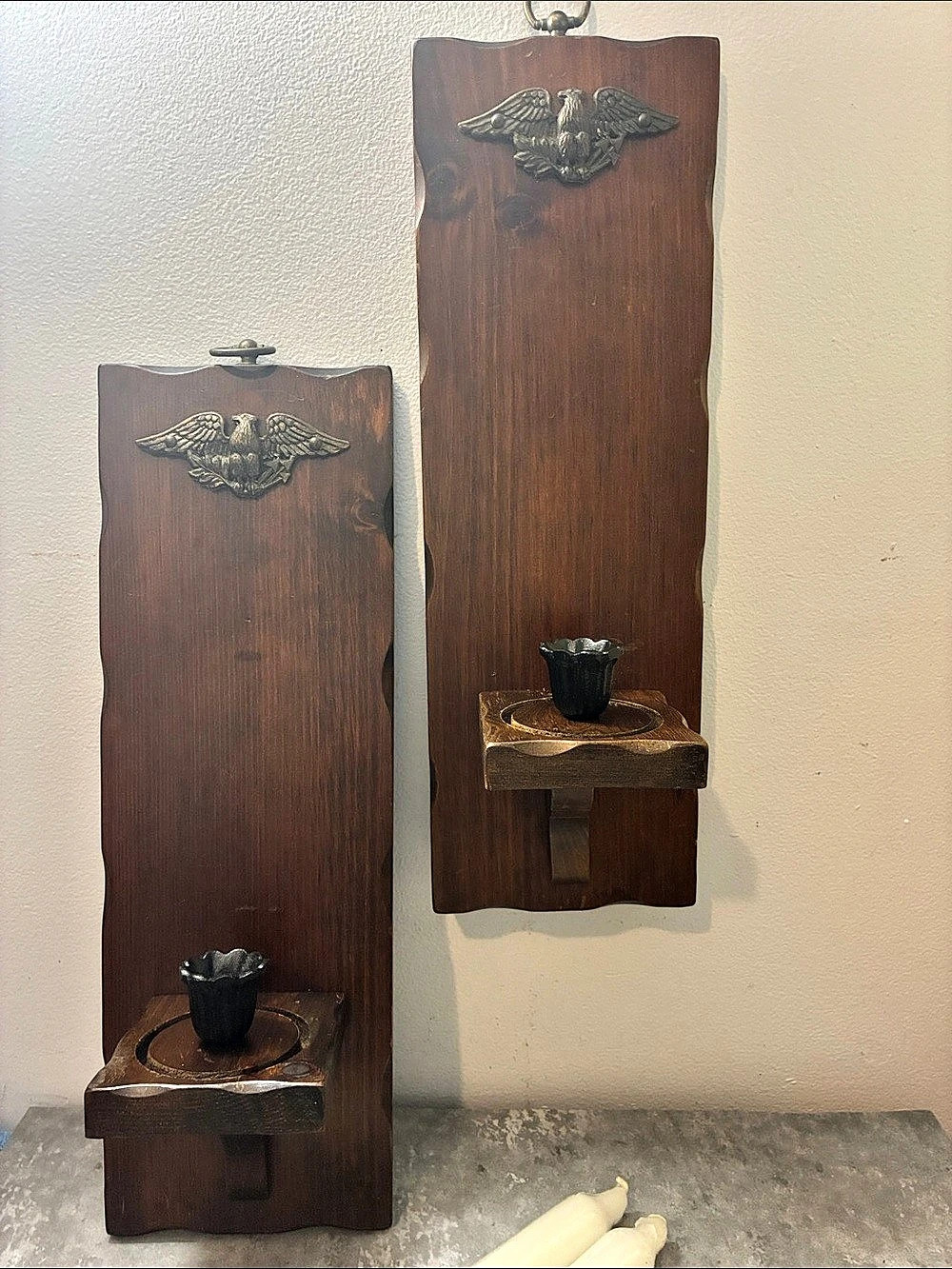 Vintage Wood Eagle Wall Candle Sconces Brown